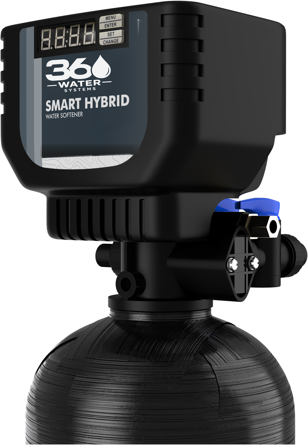 360 Smart Hybrid control valve and bypass, three-quarter view