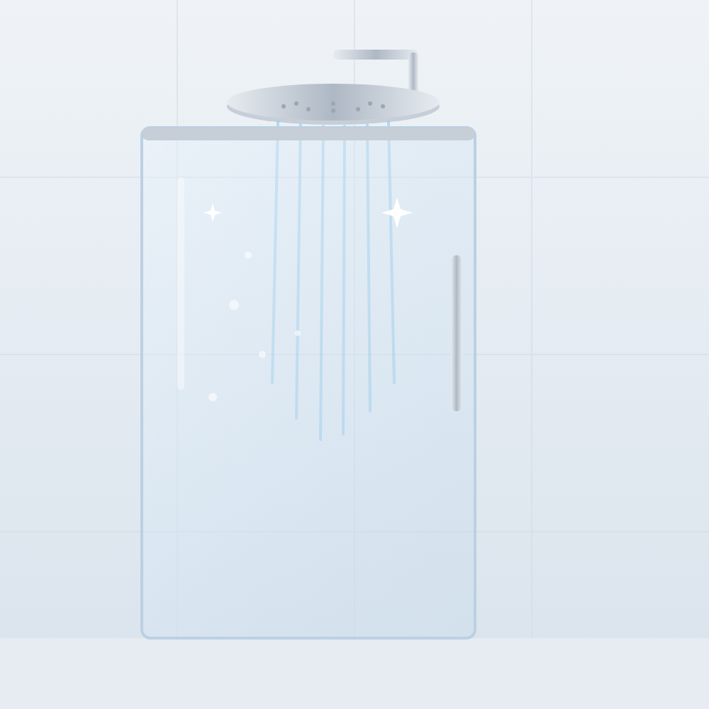 Spotless glass shower, free of hard-water film